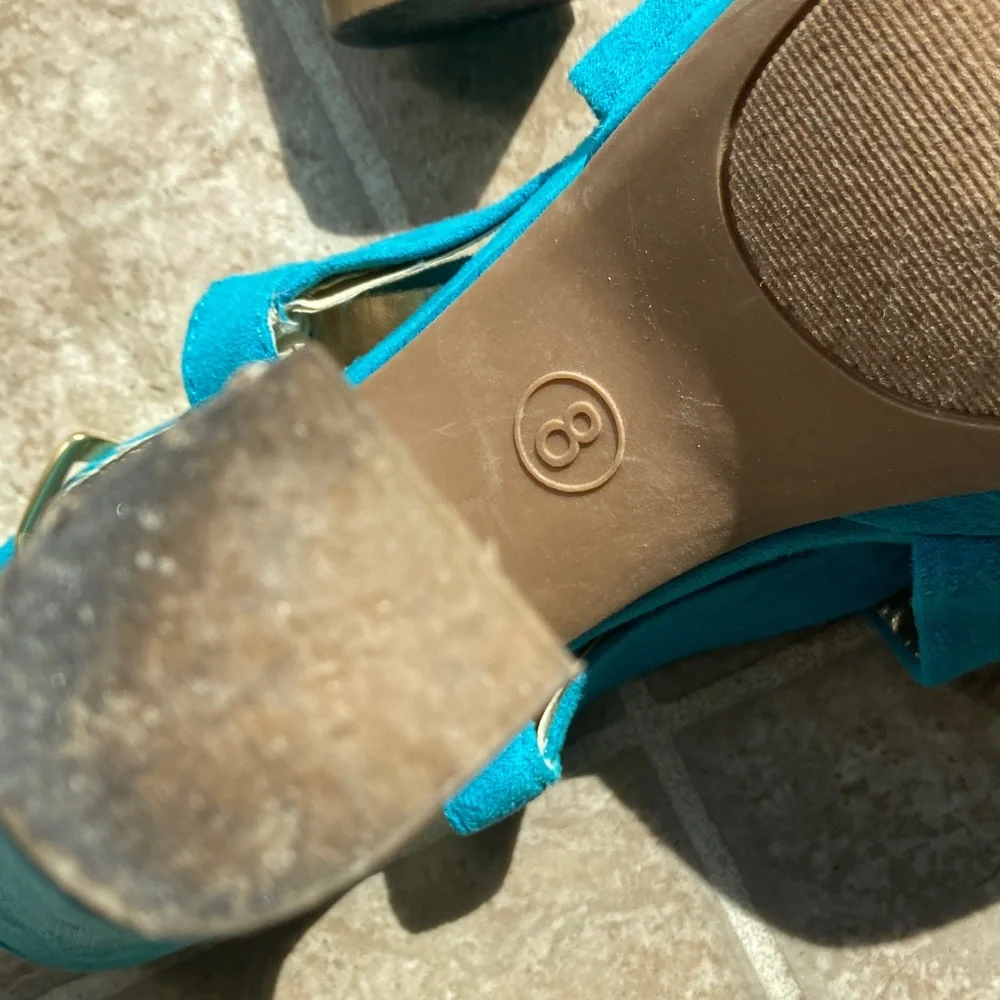 Mossino Turquoise Suede Platform Sandals Heels Size 8 - Picture 8 of 16